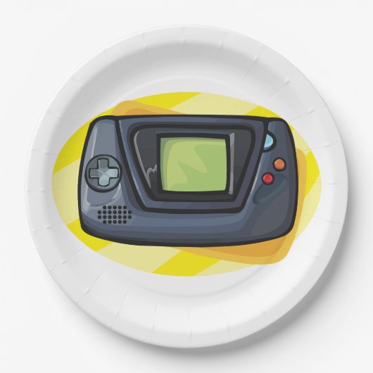 Retro-90er-Handheld-Spielekonsole Gamer Pappteller (Vorderseite)