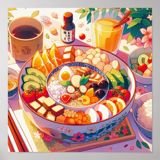 Retro 90er Jahre Anime Japanese Food Bowl Ästhetik Poster (Vorne)