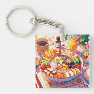 Retro 90er Jahre Anime Japanese Food Bowl Ästhetik Schlüsselanhänger