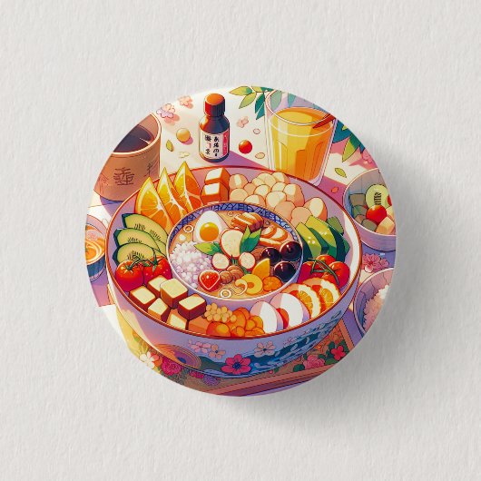 Retro 90er Jahre Anime japanisches Essen Button (Vorderseite)
