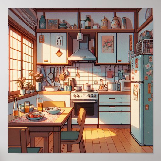 Retro 90er Jahre Anime Kitchen Kühlschrank & Table Poster (Vorne)