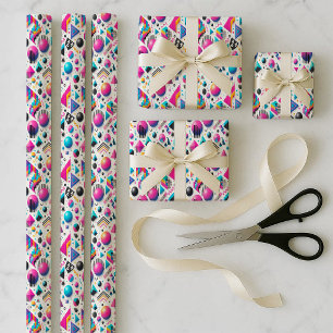 Retro 90er Memphis Geometrisches Neon-Verpackungs- Geschenkpapier Set