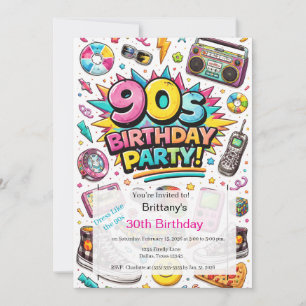 Retro 90er Modern 30. Geburtstag Einladung