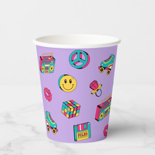 Retro 90er Muster lila rosa aquamarines Party Pappbecher (Vorderseite)
