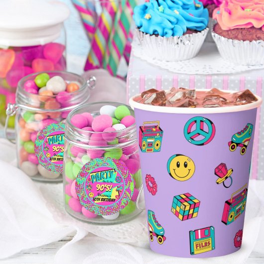 Retro 90er Muster lila rosa aquamarines Party Pappbecher