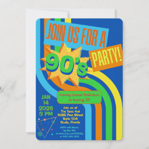 Retro 90er Party Bright Blue Nostalgie Geburtstag Einladung