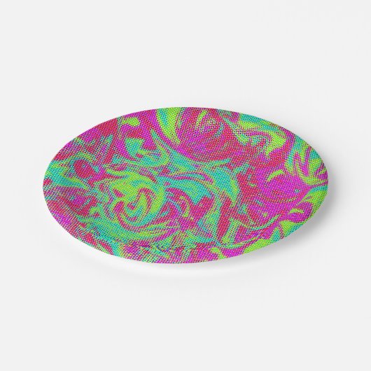 Retro 90er Party bunte Kuchen Teller (Schrägansicht)