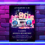 Retro 90er Party Geburtstagseinladung Einladung<br><div class="desc">Sie suchen die perfekte Einladung zur Feier Ihres anstehenden 90er-Geburtstags? Schauen Sie sich nur unsere lustigen Retro 90er Party Einladungen an! Mit einem "Boom Box"-Kassette-Player aus den 90er Jahren mit Miami-Palmen in tiefen Rosa und Mitternachtsblau, mit den Worten "Lasst uns zurück in die 90er Jahre", werden diese Einladungen bestimmt Ihre...</div>