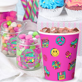 Retro 90er Party rosa aquamarin-gelbe niedliche Mu Pappbecher