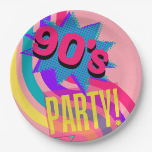 Retro 90er Party Rosa Nostalgischer Geburtstag Pappteller