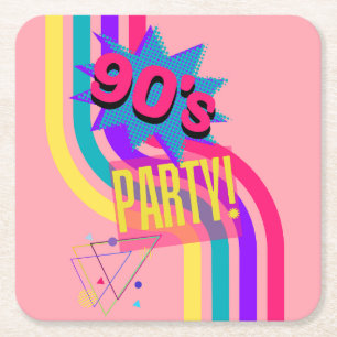 Retro 90er Party Rosa Nostalgischer Geburtstag Rechteckiger Pappuntersetzer