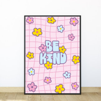 Retro 90er Sei Nett Blumenraster-Muster Poster