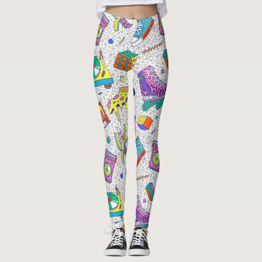 Retro-90er-Skate-Party-Muster Leggings (Vorderseite)