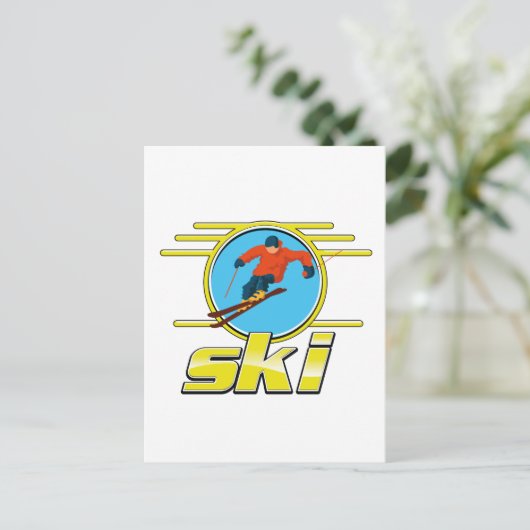 Retro 90er-Ski-Logo Postkarte (Stehend Vorderseite)