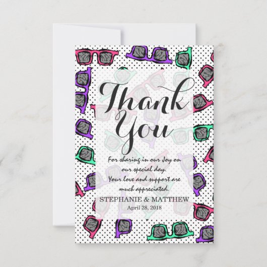 Retro-90er-Sonnenbrille in rosa Aquamarinen Lila Dankeskarte (Vorderseite)