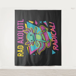 Retro 90er Stil Axolotl Skateboard Rad neon Wandteppich