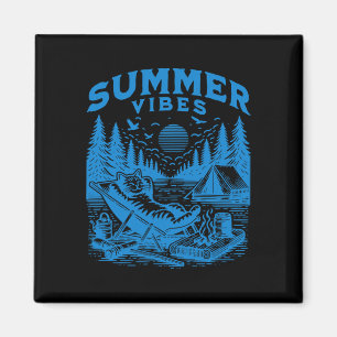 Retro 90er Summer Vibes Cat Camping Funny Cat Meme Magnet