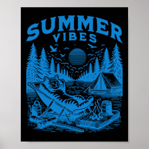 Retro 90er Summer Vibes Cat Camping Funny Cat Meme Poster