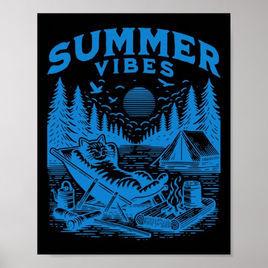 Retro 90er Summer Vibes Cat Camping Funny Cat Meme Poster (Vorne)