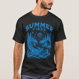 Retro 90er Summer Vibes Cat Camping Funny Cat Meme T-Shirt