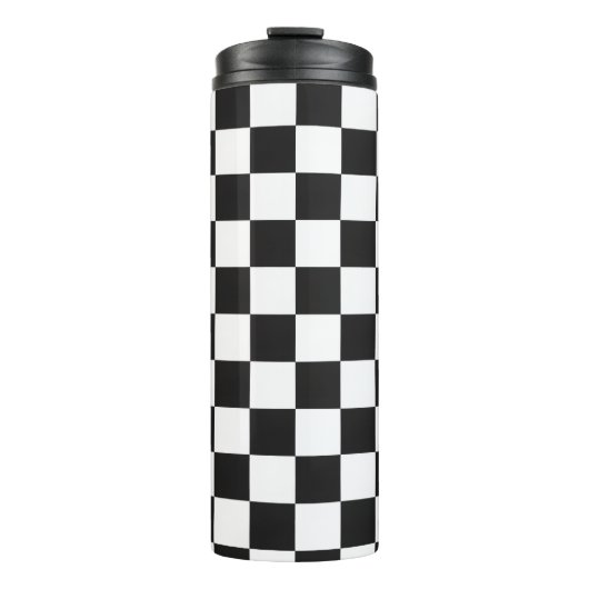 Retro 90s 00s Black and White Checkered Pattern Thermosbecher (Vorderseite)