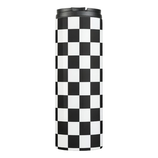 Retro 90s 00s Black and White Checkered Pattern Thermosbecher (Rückseite)