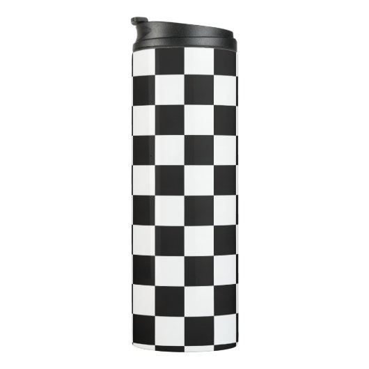 Retro 90s 00s Black and White Checkered Pattern Thermosbecher (Nach rechts gedreht)