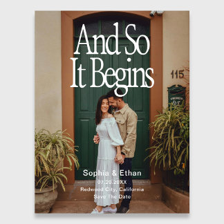 Retro 90s And So It Begins Photo Save The Date Ankündigungspostkarte