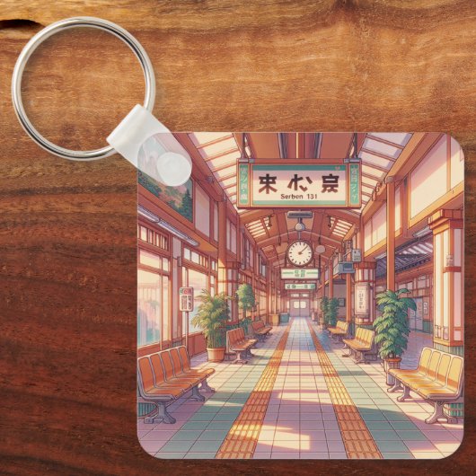 Retro 90s Anime Japan Bahnhof Schlüsselanhänger (Vorderseite)