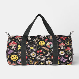 Retro 90s Celestial Psychedelic Pattern with Smile Duffle Bag