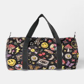 Retro 90s Celestial Psychedelic Pattern with Smile Duffle Bag (Rückseite)