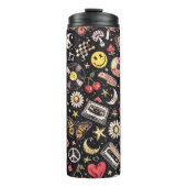 Retro 90s Celestial Psychedelic Pattern with Smile Thermosbecher (Vorderseite)