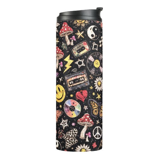 Retro 90s Celestial Psychedelic Pattern with Smile Thermosbecher (Nach links gedreht)