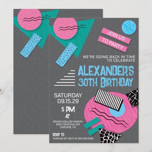 Retro 90's Geburtstagsparty Einladung (Vorne/Hinten)