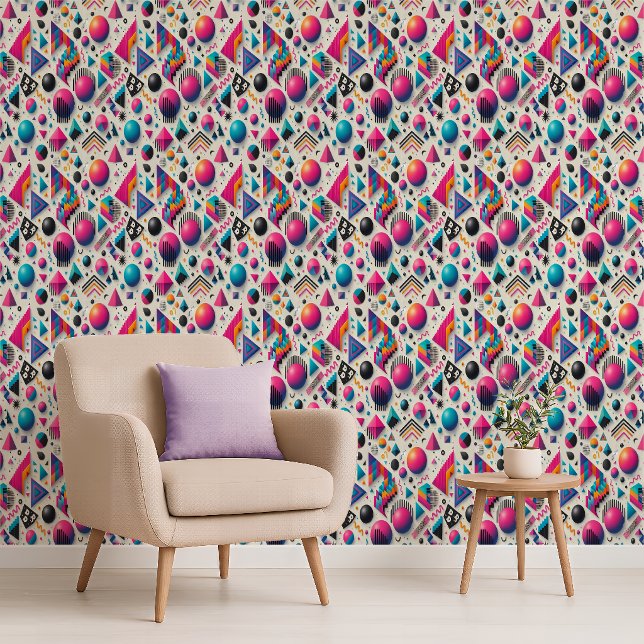 Retro 90s Memphis Geometric Neon Bold Wallpaper Tapete (Retro 90s Memphis Geometric Neon Bold Wallpaper)