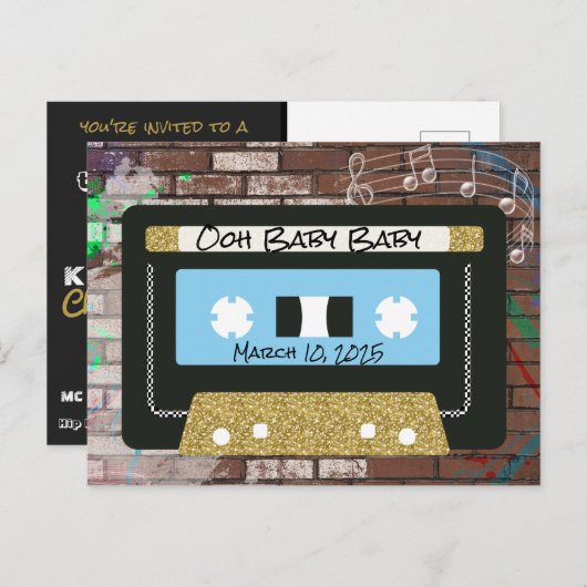 Retro 90's Mixtape| Hip Hop BOY Dusche Einladung Postkarte (Vorne/Hinten)