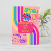 Retro 90's Party Pink Nostalgic Birthday Einladung (Stehend Vorderseite)
