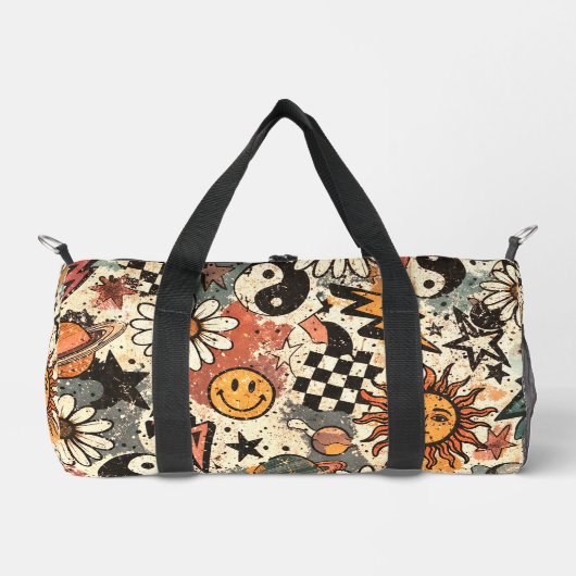 Retro 90s Psychedelic Doodle Pattern with Yin Yang Duffle Bag (Vorderseite)