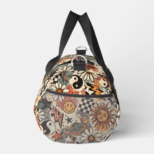 Retro 90s Psychedelic Doodle Pattern with Yin Yang Duffle Bag (Rechts)