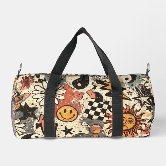 Retro 90s Psychedelic Doodle Pattern with Yin Yang Duffle Bag (Rückseite)