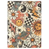 Retro 90s Psychedelic Doodle Pattern with Yin Yang Klemmbrett (Rückseite)