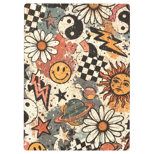 Retro 90s Psychedelic Doodle Pattern with Yin Yang Klemmbrett (Rückseite)