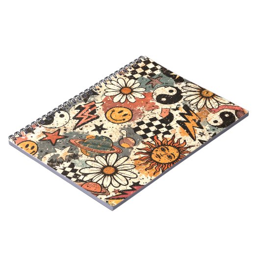 Retro 90s Psychedelic Doodle Pattern with Yin Yang Notizblock (Linke Seite)