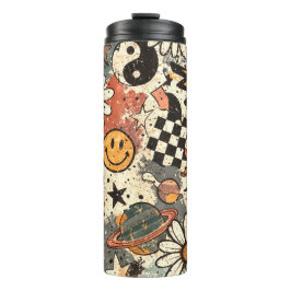 Retro 90s Psychedelic Doodle Pattern with Yin Yang Thermosbecher