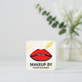 Retro 90's Red Yellow Geometric Lips Makeup Quadratische Visitenkarte (Stehend Vorderseite)