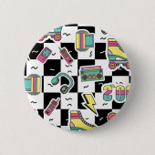 Retro 90s Roller Skate Pattern Round Button (Vorderseite)