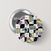 Retro 90s Roller Skate Pattern Round Button (Vorne & Hinten)