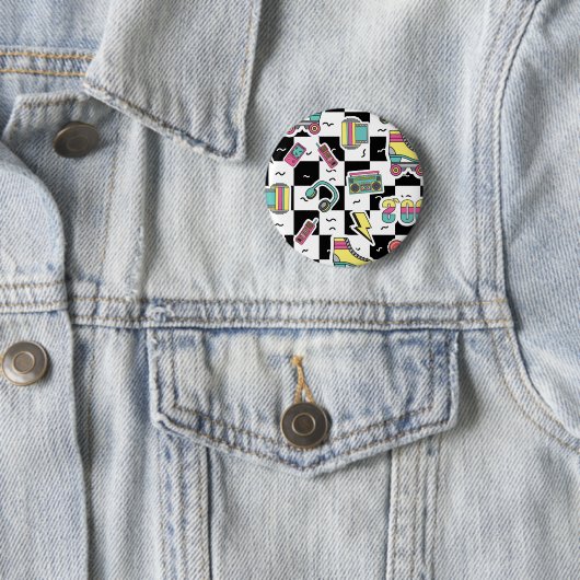 Retro 90s Roller Skate Pattern Round Button (Beispiel)