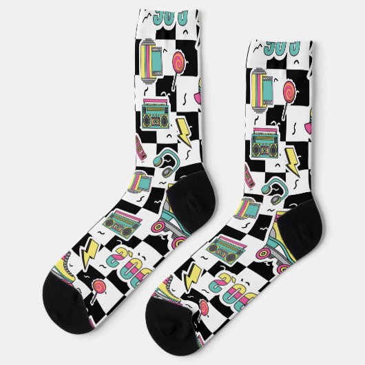 Retro 90s Roller Skate Pattern Socks  Socken (Linkes Detail)