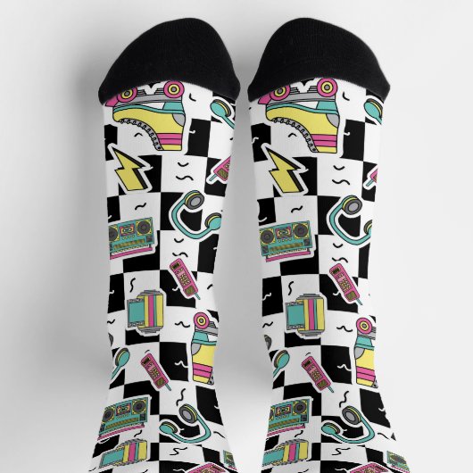 Retro 90s Roller Skate Pattern Socks  Socken (Oben)